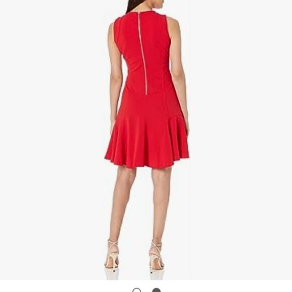 TOMMY HILFIGER Womens Red  Knee Length Party Fit + Flare Dress New 4 - Picture 3 of 15